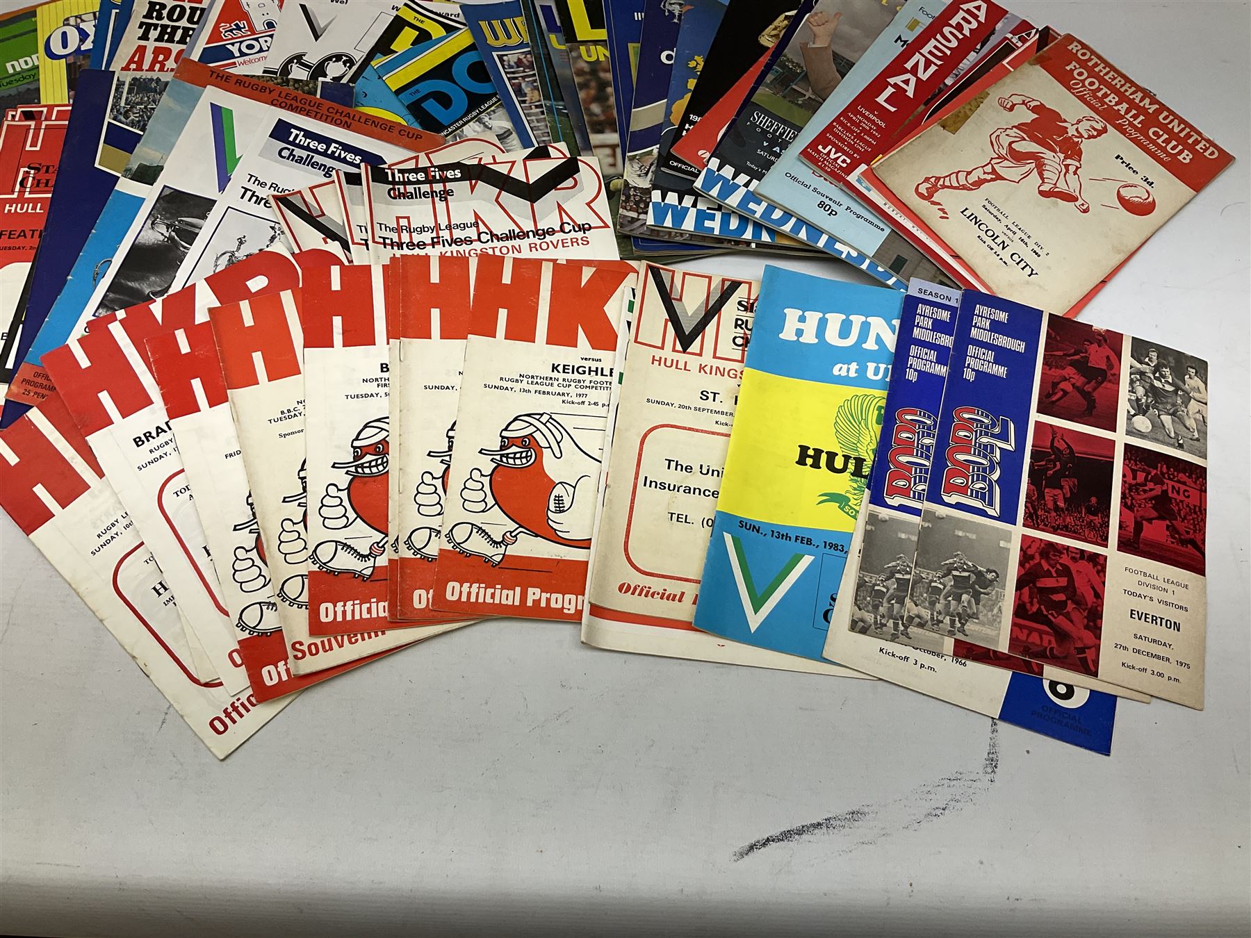 Quantity of football and rugby leave programs, to include Hull City 1949, Hull KR 1980's, Darlington FC 1960's, Liverpool 1960's, etc. 