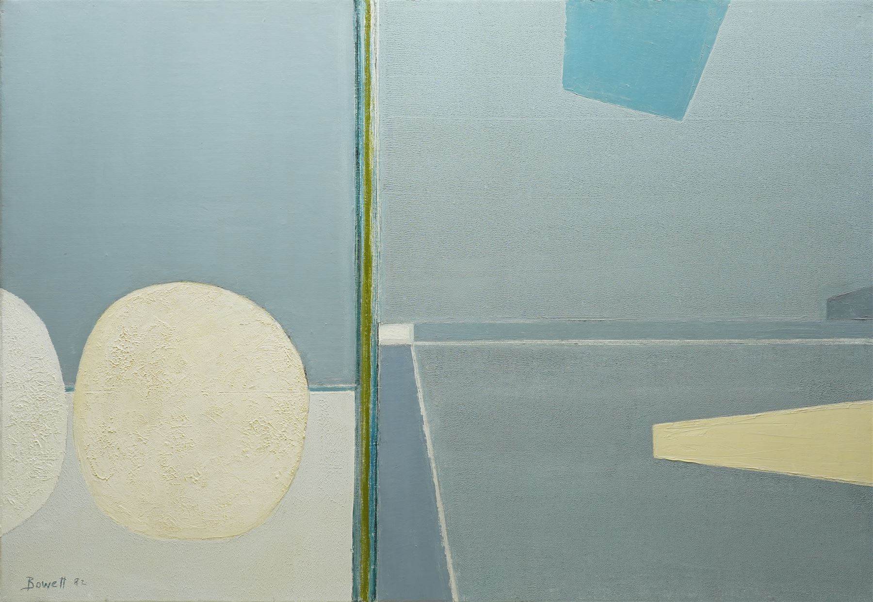 Druie Bowett (British 1924-1998): 'White Sate', oil on canvas signed and dated '82, titled verso 63cm x 91cm
Provenance: consigned by the artist's son