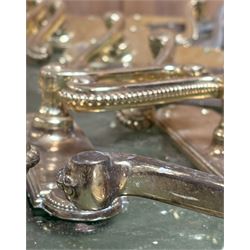 Thirteen pairs of good quality cast brass door handles, H18cm - COLLECTION BY APPOINTMENT FROM: The White House, Thirsk Road, Easingwold, York, YO61 3NF - CALL 01723 507111 TO ARRANGE