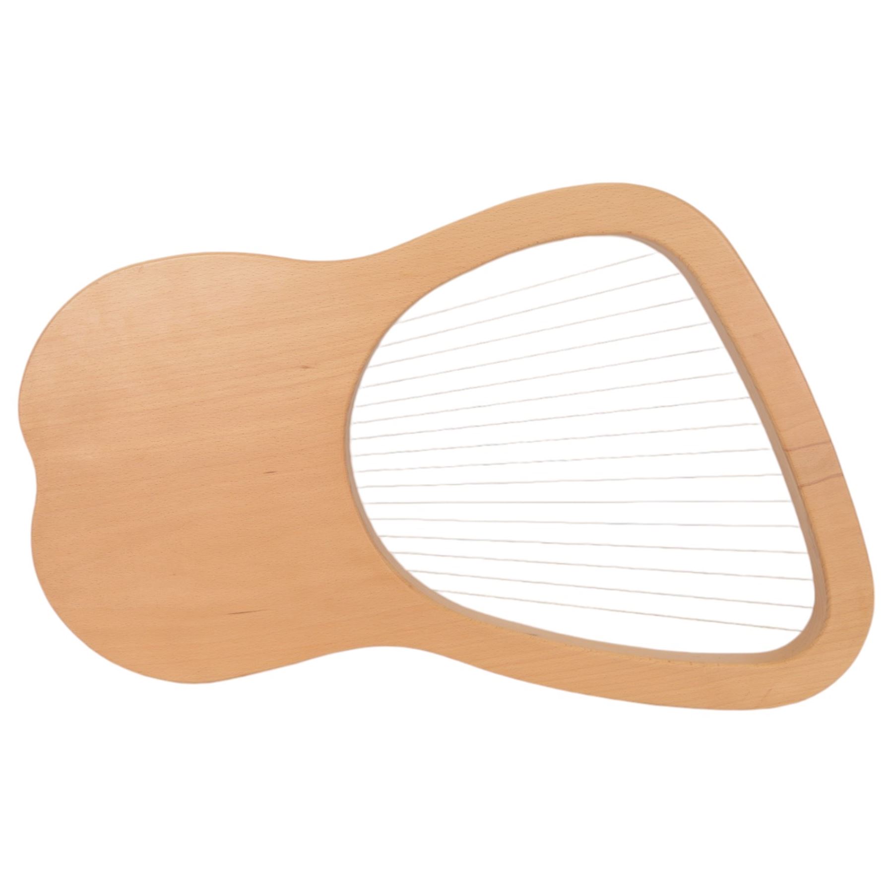 Contemporary - 16 string lyre harp with a beech and ash frame, steel strings and plated tuning pins, with decorative fretwork to the soundboard.