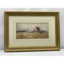 Thomas Bush Hardy RBA (British 1842-1897): 'Dunkerque' Fishing Boats returning to Harbour, watercolour signed and dated '94, 21cm x 44cm