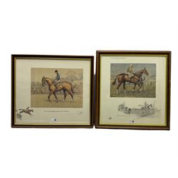 Snaffles (Charles Johnson Payne 1884-1967): 'A National Candidate' and 'The One to Carry Your Half-Crown', pair colour prints with blindstamps max 46cm x 50cm, together with another colour print 'Point to Point' 44cm x 68cm (3)