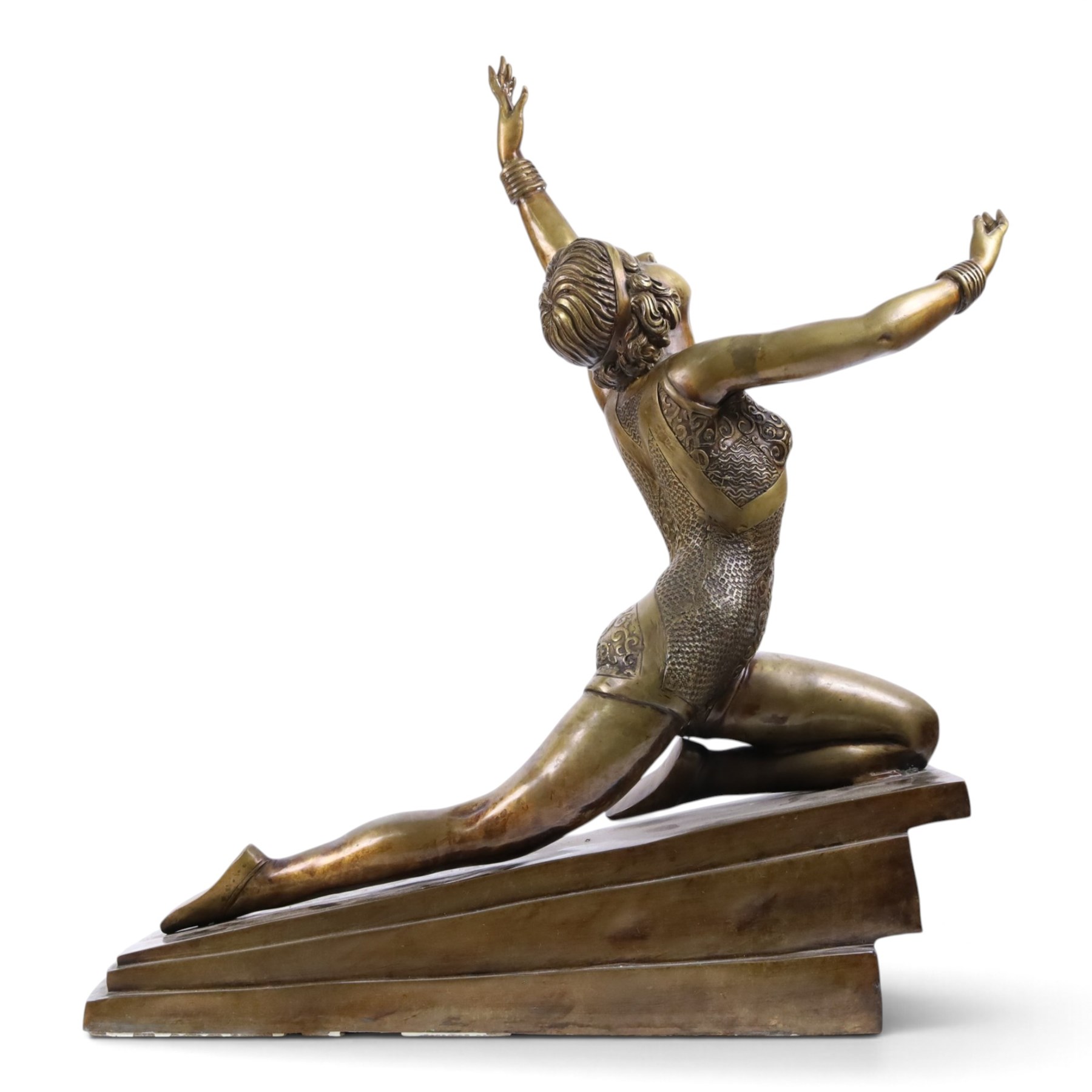 After Demetre Chiparus - Art Deco style bronze, modelled as a female dancer with arms outstretched, H70cm
