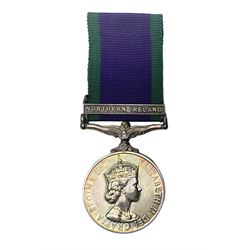 Elizabeth II General Service Medal with Northern Ireland clasp awarded to 24197417 Pte. S.P. Moylan R. Anglian; with ribbon