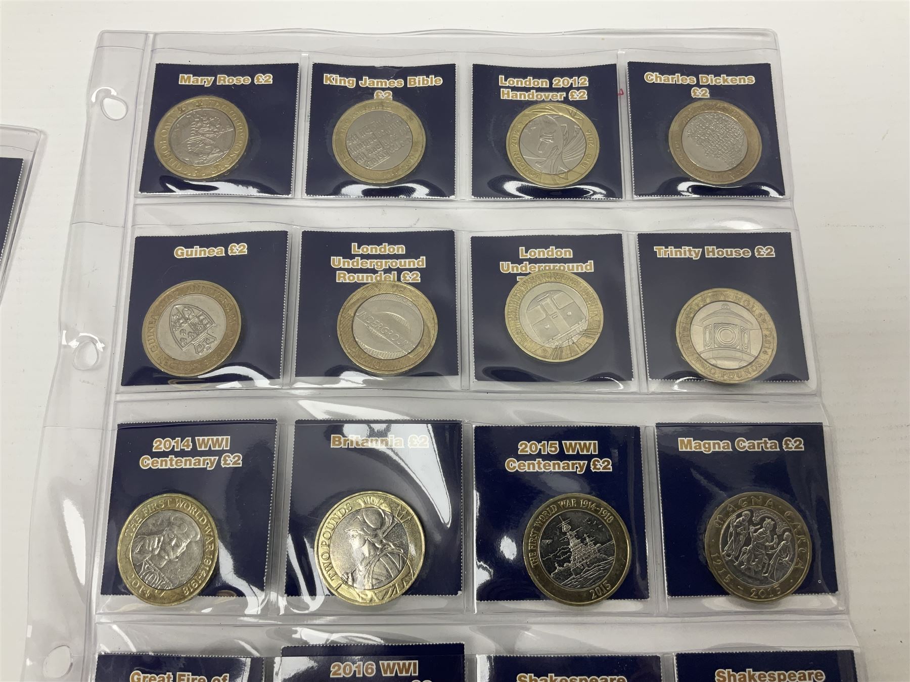 Mostly United Kingdom Queen Elizabeth II commemorative two pound  coins, including 2017 'Jane Austen', 2018 'Sea King', 2018 'Vulcan' etc face value of UK coins approximately 98 GBP