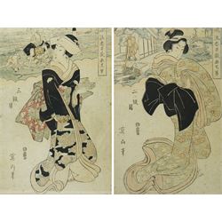 Kikukawa Eizan (Japanese 1787-1867); The Courtesans, pair of Edo Japanese woodblock prints...