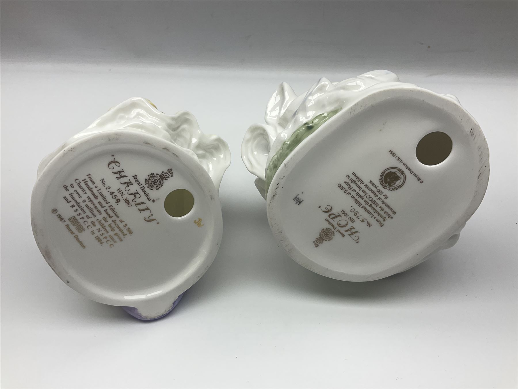 Seven Royal Doulton figures, to include Charity HN3087, Faith HN3082, Hope HN3061, Belle HN3703, etc, all with printed marks beneath