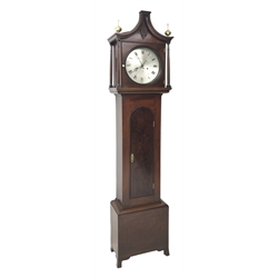 19th century inlaid mahogany longcase clock, circular silvered Roman dial with date aperture inscribed 'W. West, St Ives', eight day centre second regulator movement striking the hour on bell, H220cm (two weights and pendulum)