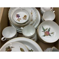 Royal Worcester Evesham and Evesham Vale tea and dinner wares, to include, three large covered tureens, coffee pot, eight tea cups and saucers, milk jug, two covered sucriers, boxed serving spoons etc, approx .130