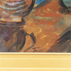 Attrib. Vladimir Tatlin (Russian 1885-1953): Still Life Vase of Flowers, oil on card signed 48cm x 35cm  