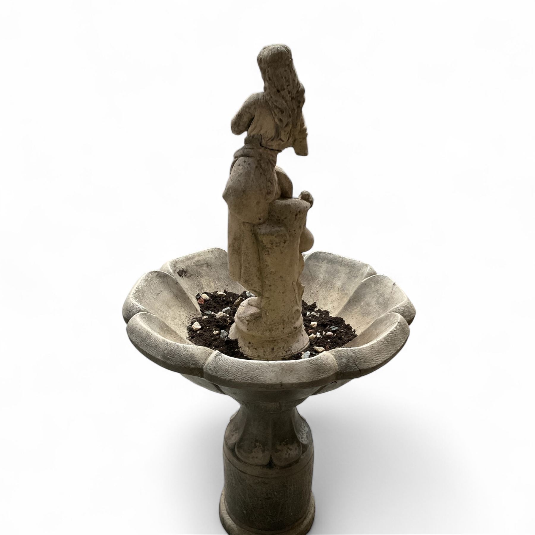 Cast stone garden centre-piece bird bath with raised female figure