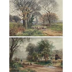 Henry Charles Fox RBA (British 1855-1929): Driving Sheep, pair watercolours with gouache signed and dated 1915, 36cm x 55cm (2)