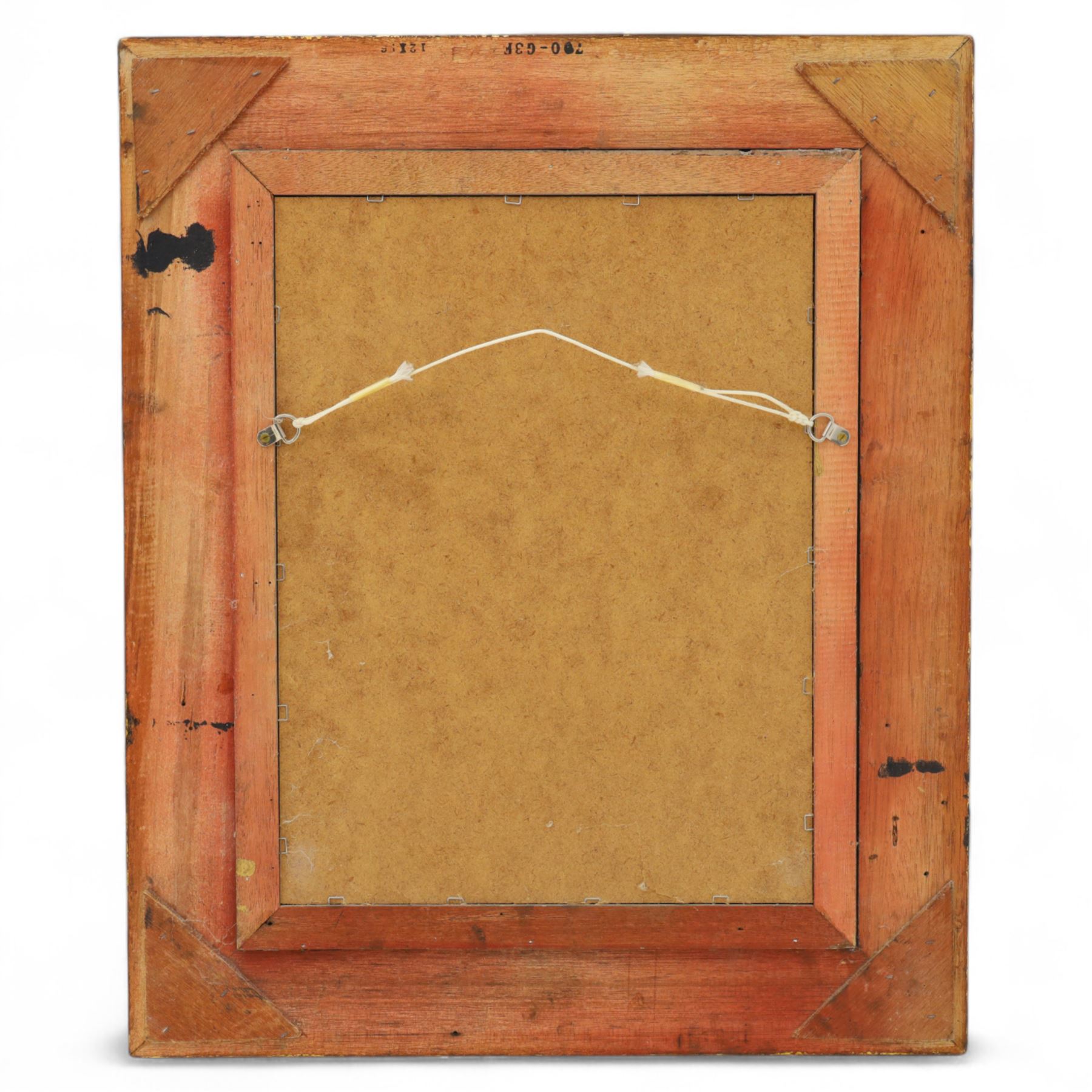 19th century design rectangular wall mirror, set within a swept giltwood and gesso frame, with foliate corner mounts and ebonised inner border, enclosing a bevelled mirror plate