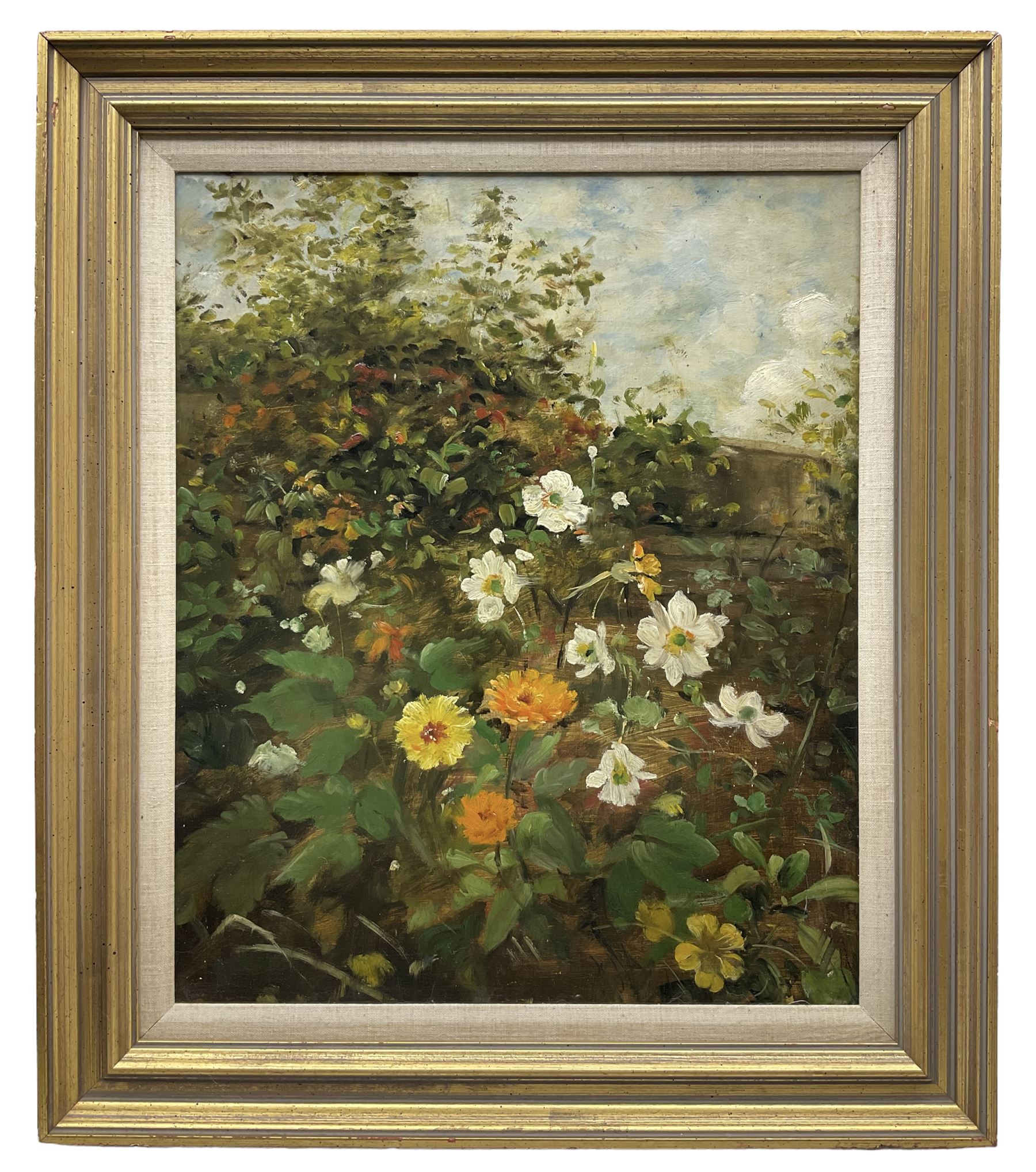 English School (Early/mid 20th century): Garden Flower Border, oil on panel unsigned 44cm x 36cm