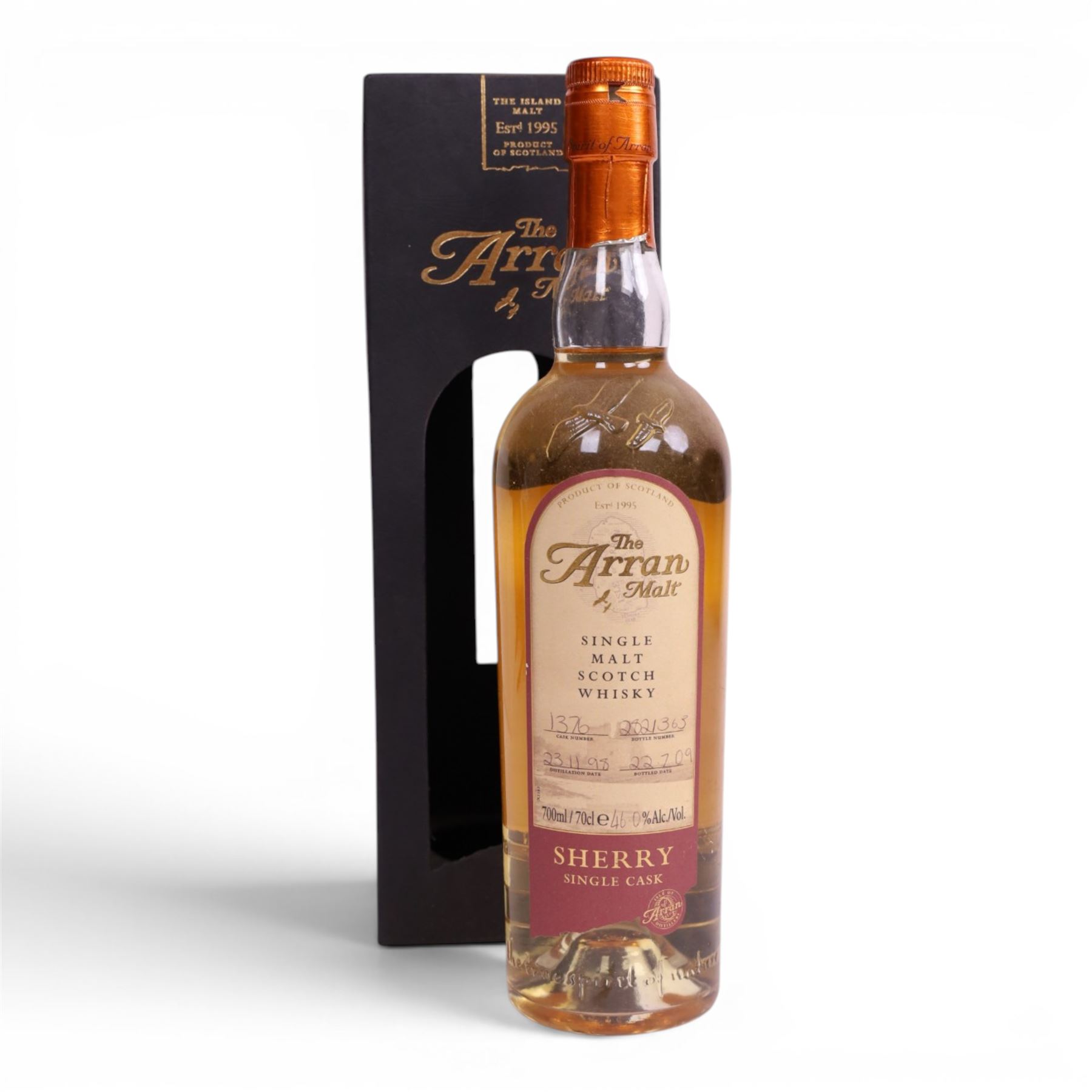 Arran Distillery, The Arran Malt single malt scotch whisky, cask number 1376, bottled 22.07.2009, 70cl, 46% vol 