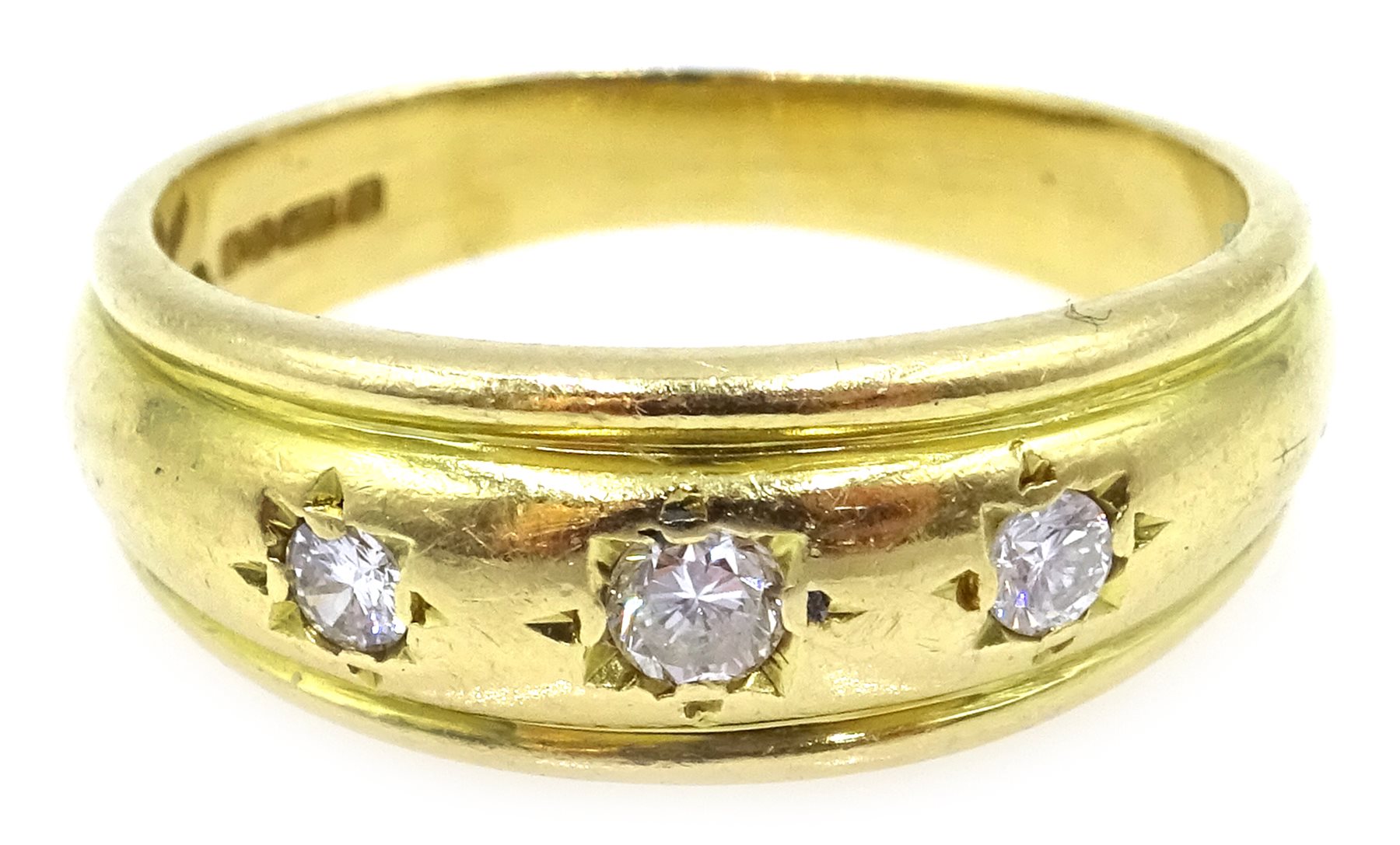 18ct gold three stone gypsy set diamond ring, hallmarked - Jewellery ...