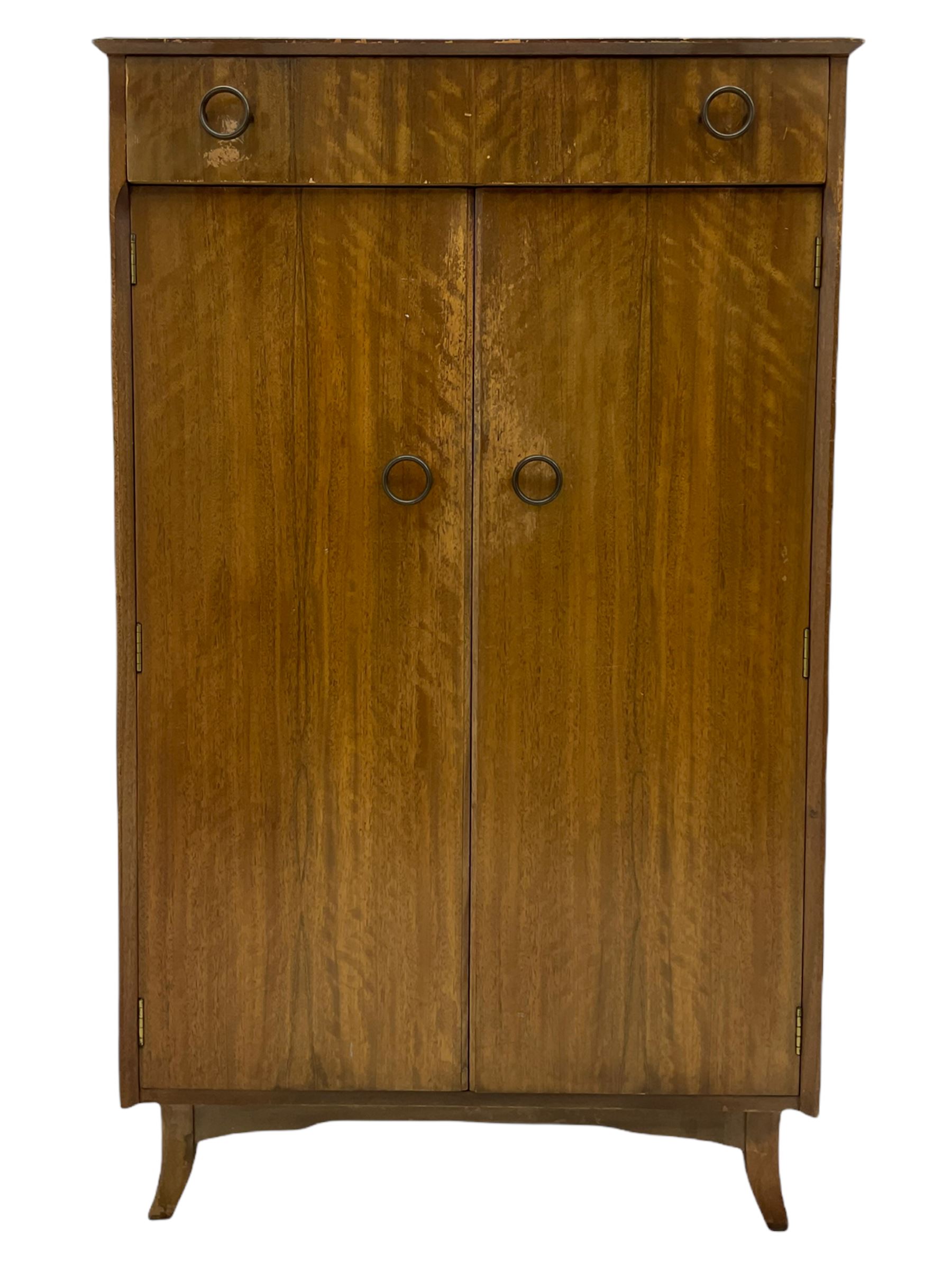 Retro sapele mahogany dressing table with sliding mirror compartments, and matching tallboy