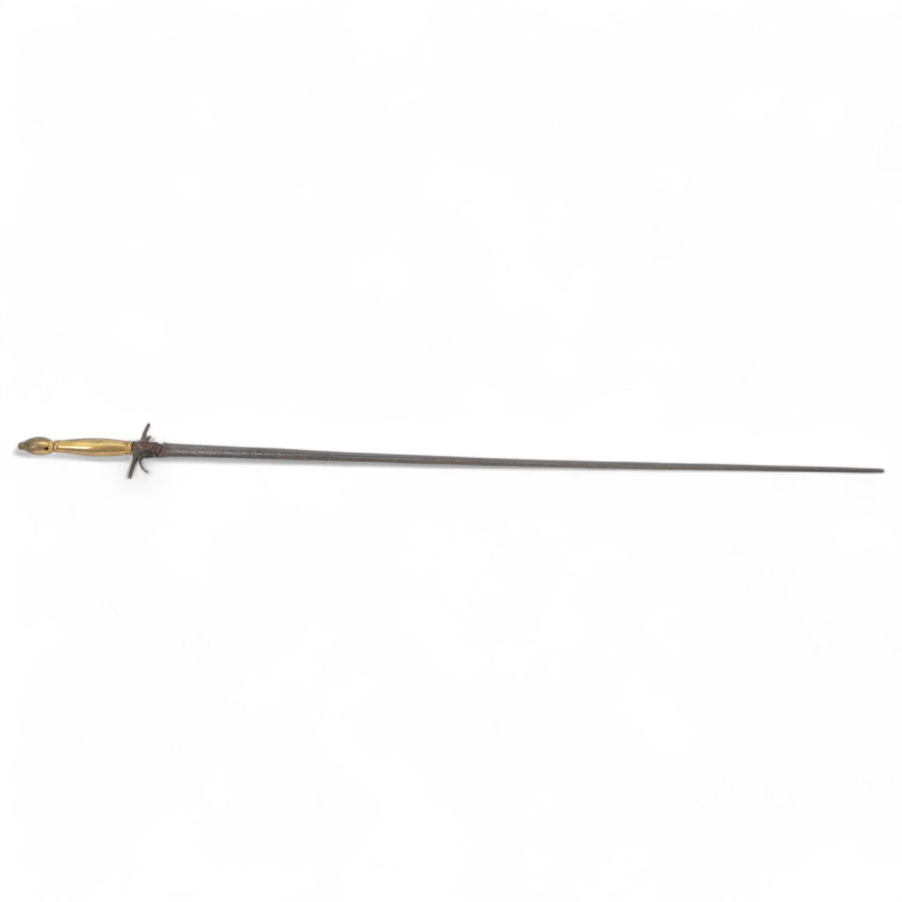 Four court swords, together with fencing foil and dagger in leather and brass scabbard 