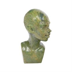 Finely carved verdite stone bust of man, H11cm