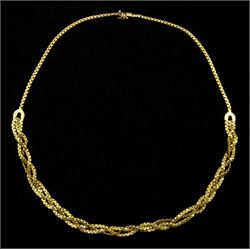 9ct gold fancy link plaited necklace, London import mark 1978