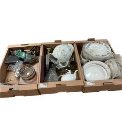 Royal Doulton Burgundy part dinner service, together with brass candlesticks, silver plate...