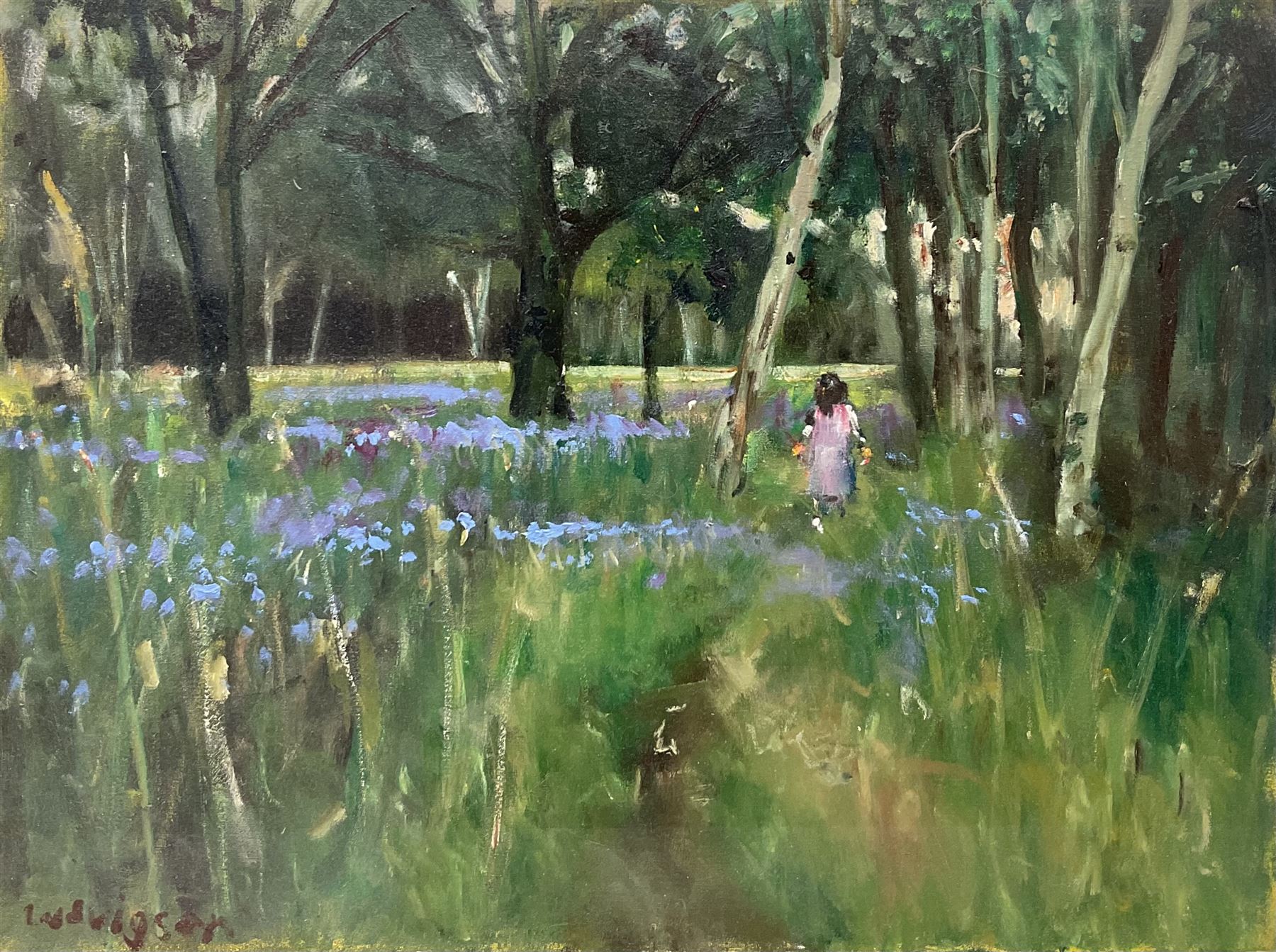 Malcolm Ludvigsen (British 1946-): Bluebell Woods - 'Bishops Palace York' and 'End of Heslington Golf Course', near pair oils on canvas signed dated 2005 and 2003 verso 46cm x 61cm (2)