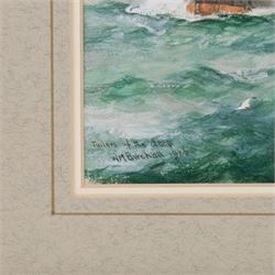 William Minshall Birchall (American 1884-1941): 'Toilers of the Deep', watercolour heightened with white signed titled and dated 1926, 17cm x 13cm 