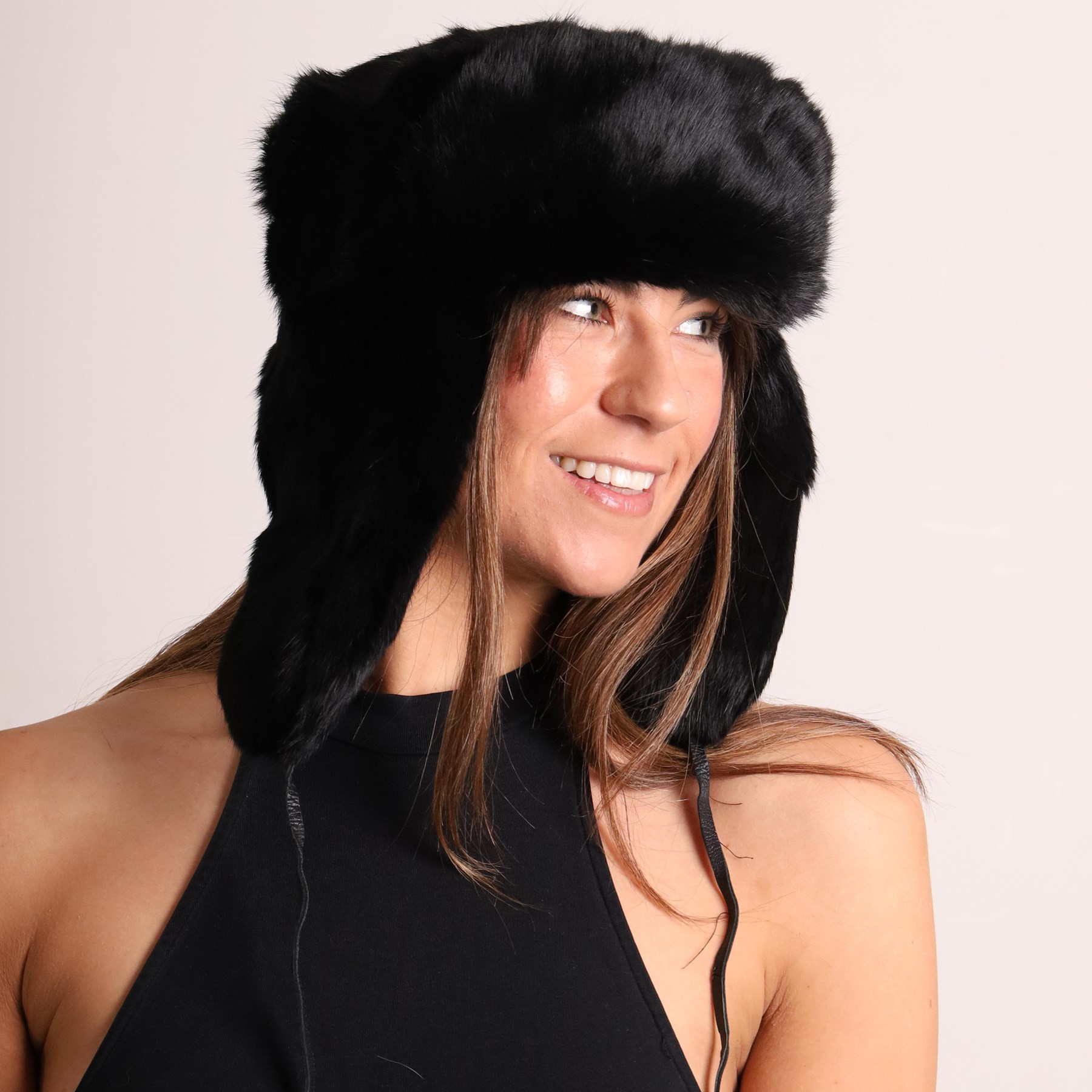 Gucci - black real fur trapper hat, with ear flaps, cotton monogram lining and logo label, size M, with dust bag