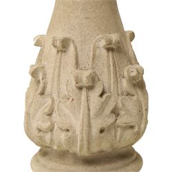 Carved stone finial lamp, including fittings, H46cm 