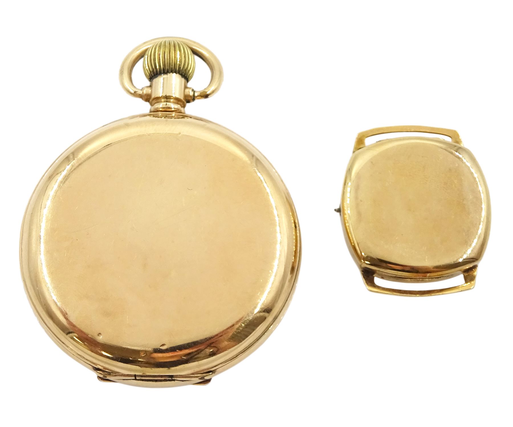 Early 20th century gold-plated full hunter, keyless lever presentation pocket watch by Denco and a 9ct gold manual wind wristwatch, Chester 1944, both with dials with Roman numerals and subsidiary seconds dials