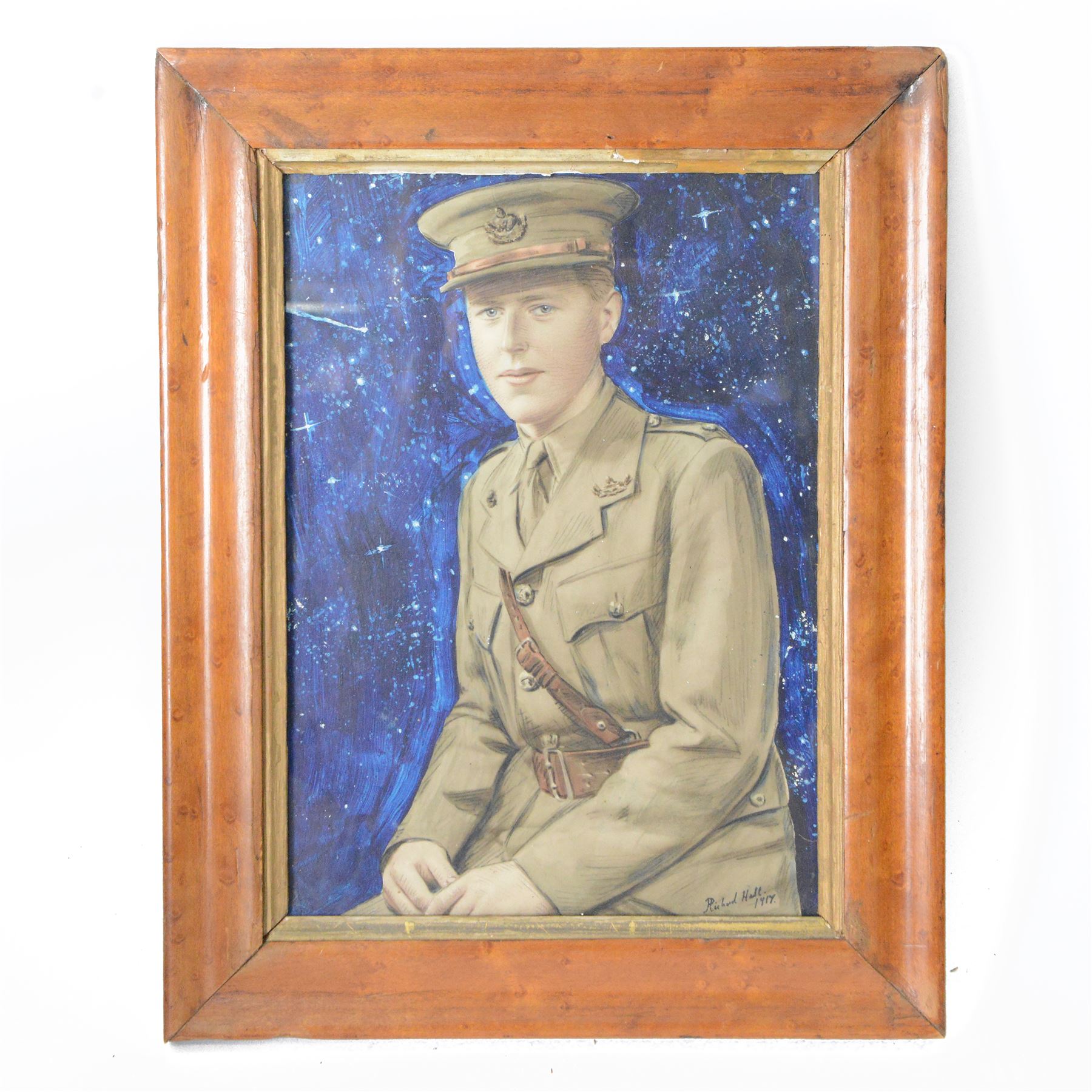 Richard Hall (British 19th/20th Century): Portrait of an Officer, framed, marked to the back W L D Morris 1889335, H34cm, W27cm
