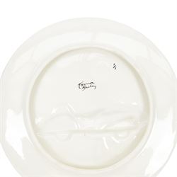 Lorna Bailey charger, limited edition no. 1/1, decorated with a race car in relief within bright stylised landscape, signed verso, D34.5cm