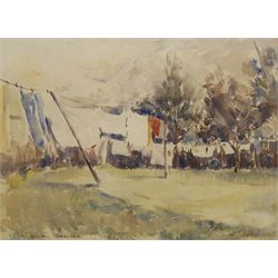 William B Dealtry (British 1915-2007): Hanging out the Washing, watercolour signed 32cm x 44cm