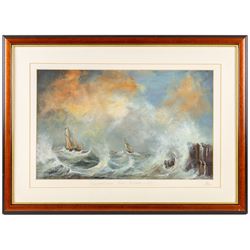 George Sparkes (Yorkshire Contemporary): 'Coastal Scene - East Yorkshire c.1860', acrylic on board signed and dated 2005, titled on the mount in pencil 28.5cm x 46cm