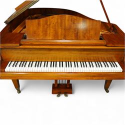 Julius Bluthner-light mahogany overstrung Baby Grand Piano serial No 118183 (1934), with a grand roller action, 88 ivory and ebony keys AO-C7, raised on three square tapered legs with brass castors, adjustable music desk and Lyre with sustain and una-corda pedals, recently (2007) thoroughly restored, case re-finished and polished, action completely overhauled and adjusted with good repetition, frame totally re-strung including copper wound bass strings, new tuning pins, hammer heads, dampers and traditional blue Bluthner string felt, in very good playing condition. With a matching adjustable piano stool fitted with a leather cover. Tuned to concert pitch, A=440.  Complete with key fall lock and key and three castor cups.
This item has been registered for sale under section 10 of the APHA Ivory Act, Reference X76CPCS8