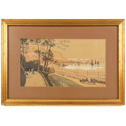 Austin Smith (British fl.1913-1928): Sailboats off Scarborough, pair of watercolours signed; together with Alfred Durham (British 19th century): Coastal Views of Scarborough, set of three watercolours heightened with white signed and one dated 1907 max 18cm x 32cm (5)
