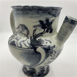 Tin glazed earthenware wet drug jug, decorated with cherubs in a landscape, H90cm 