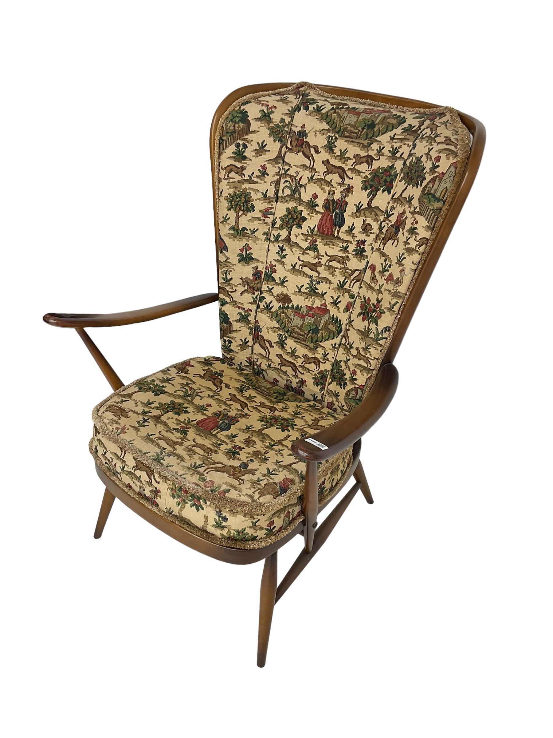 Ercol - mid-20th century 'Tall Back Easy Chair', with upholstered seat and back cushion