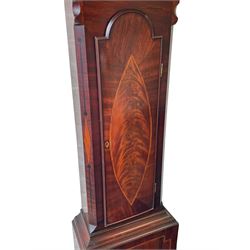 John Bancroft of Scarborough - a fine late George III 8-day mahogany longcase clock, with an elaborate pagoda pediment, brass ball and eagle finials and oval conch shell inlay, break arch hood door flanked by reeded pilasters with brass Corinthian capitals, trunk with inlaid canted corners and a break arch trunk door with 