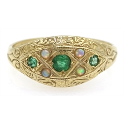 9ct gold emerald and opal ring hallmarked