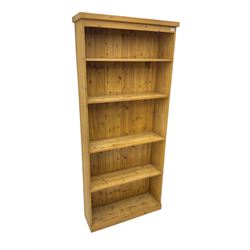 Pine open bookcase, fitted with four shelves