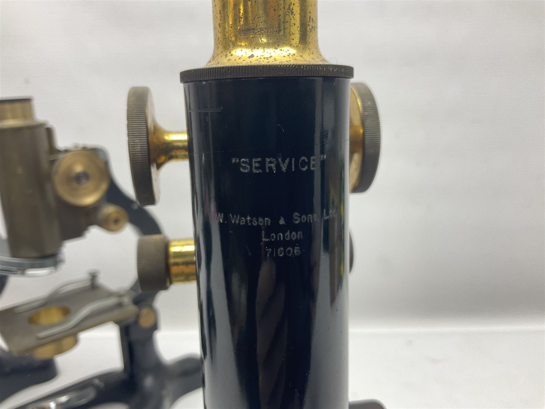 Four microscope, comprising W.J George Ltd, Watson Service 716606, Meopta no 230087 and one other  