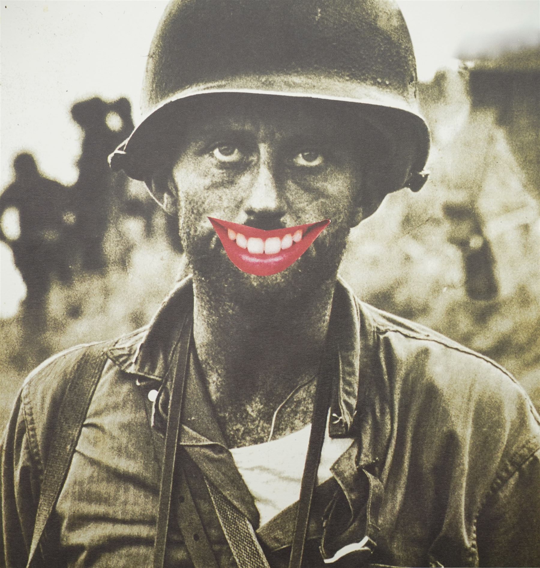 Gee Vaucher (British 1945-): Soldier with a 'Smile', limited edition lithograph in colours numbered 384/600 with POW blindstamp 36cm x 35cm (unframed)