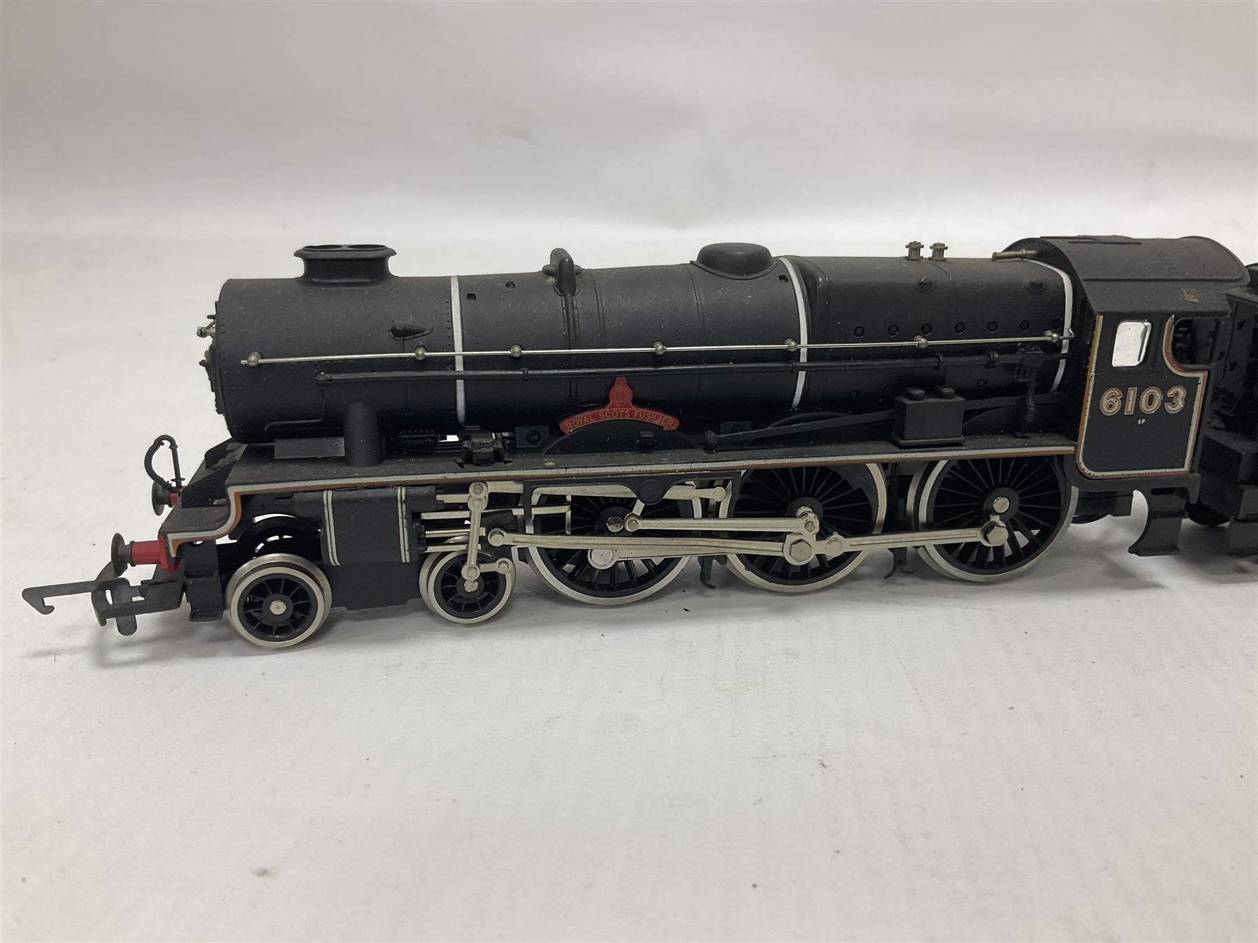 Airfix ‘00’ gauge - seven locomotives comprising Class 7P (Royal Scot) ‘Royal Scots Fusilier’ 4-6-0 no.6103 in LMS black with Mainline tender; two Class N2 0-6-2T no.69531 in BR black; Class 1282 2-4-0 no.20185 in LMS black; Class 61XX 2-6-2T no.6167 in BR black; Class 14XX 0-4-2T no.1466 in GWR green, all unboxed; Class 4F 0-6-0 no.4454 in LMS black, in original box (7)