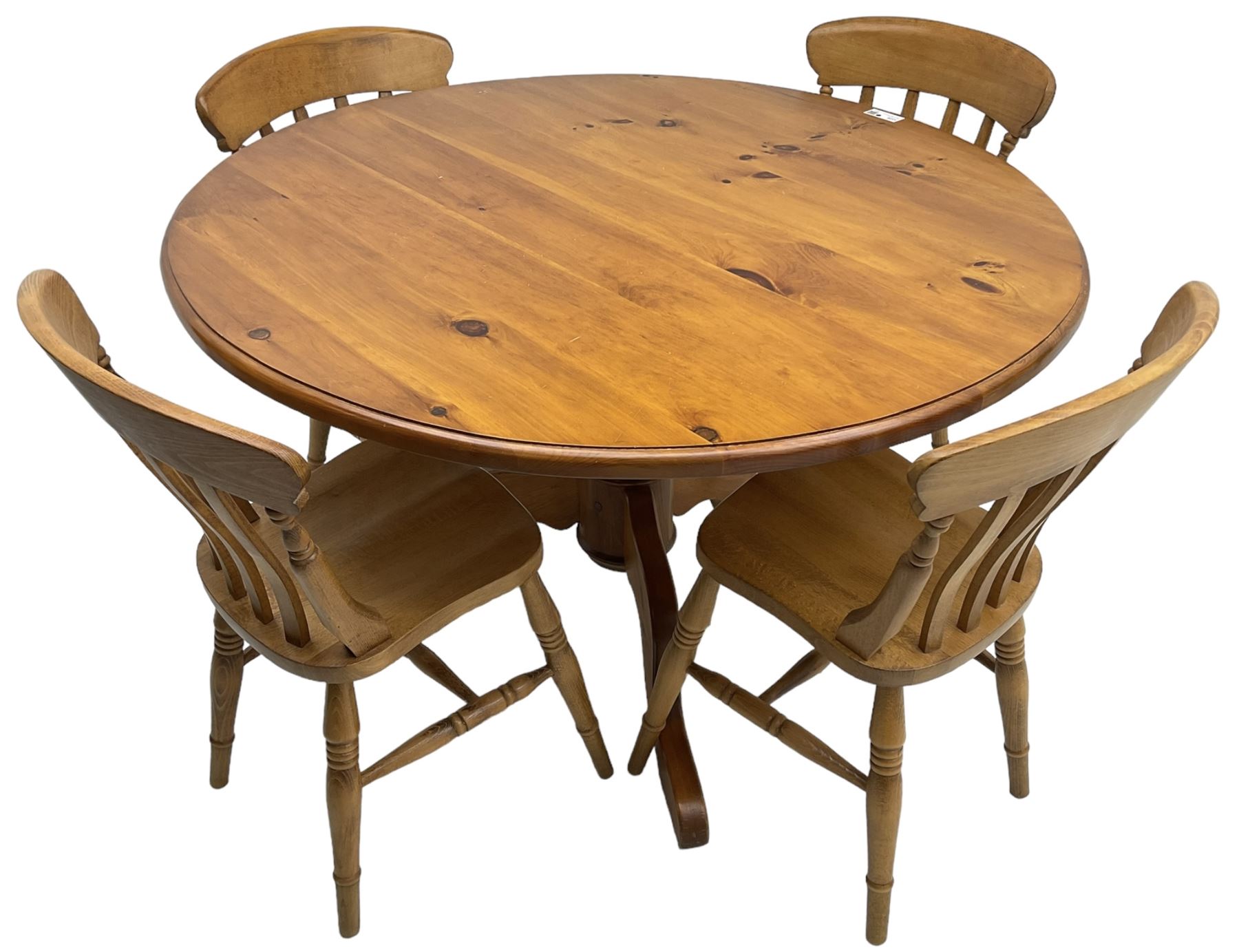 Waxed pine circular pedestal dining table (D122cm | Antique