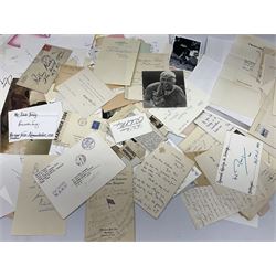 Collection of over 600 autographs on cards, clipped pieces, letters etc including William Gladstone, Lord North, Randolph Churchill, Hugh Dalton, Philip Noel-Baker, Philip Burne-Jones, Tiger Woods, Ben Hogan, Cindy Crawford, Viv Nicholson, Roddy Doyle, Diana Cooper, Woody Allen, Roy Orbison, Mary Wilson, Sammy Davis Jr., Clive Brook, Roger Quilter, Chay Blyth, Chris Bonington, John Lodge, Trevor Bayliss, Penelope Wilton, Tom O'Connor, Charles Aznavour, Alan Tichmarsh, Michael Ball, Thelma Barlow, Jack Brymer, Paul Badura-Skoda, John Lill, John Conteh, Charlotte Knollys, Arthur Godfrey, Eric Sykes, Queen Noor of Jordan, Victoria Gledenning, Madeleine Albright etc