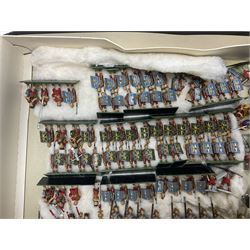 Painted metal wargame figures - over four hundred including Normans and Saxons, Romans, British Tribes etc; together with a quantity of part-painted and unpainted figures, battlefield weapons and accessories etc; average size 25mm