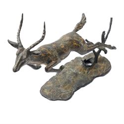 Bronze figure of a leaping impala, W20cm 