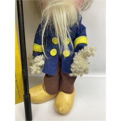 Two Pelham Puppets - The Magic Roundabout Mr. Rusty pole puppet with wool hands and blue  coat dated 1963; boxed; and Type SL Disney Donald Duck; unboxed (2)