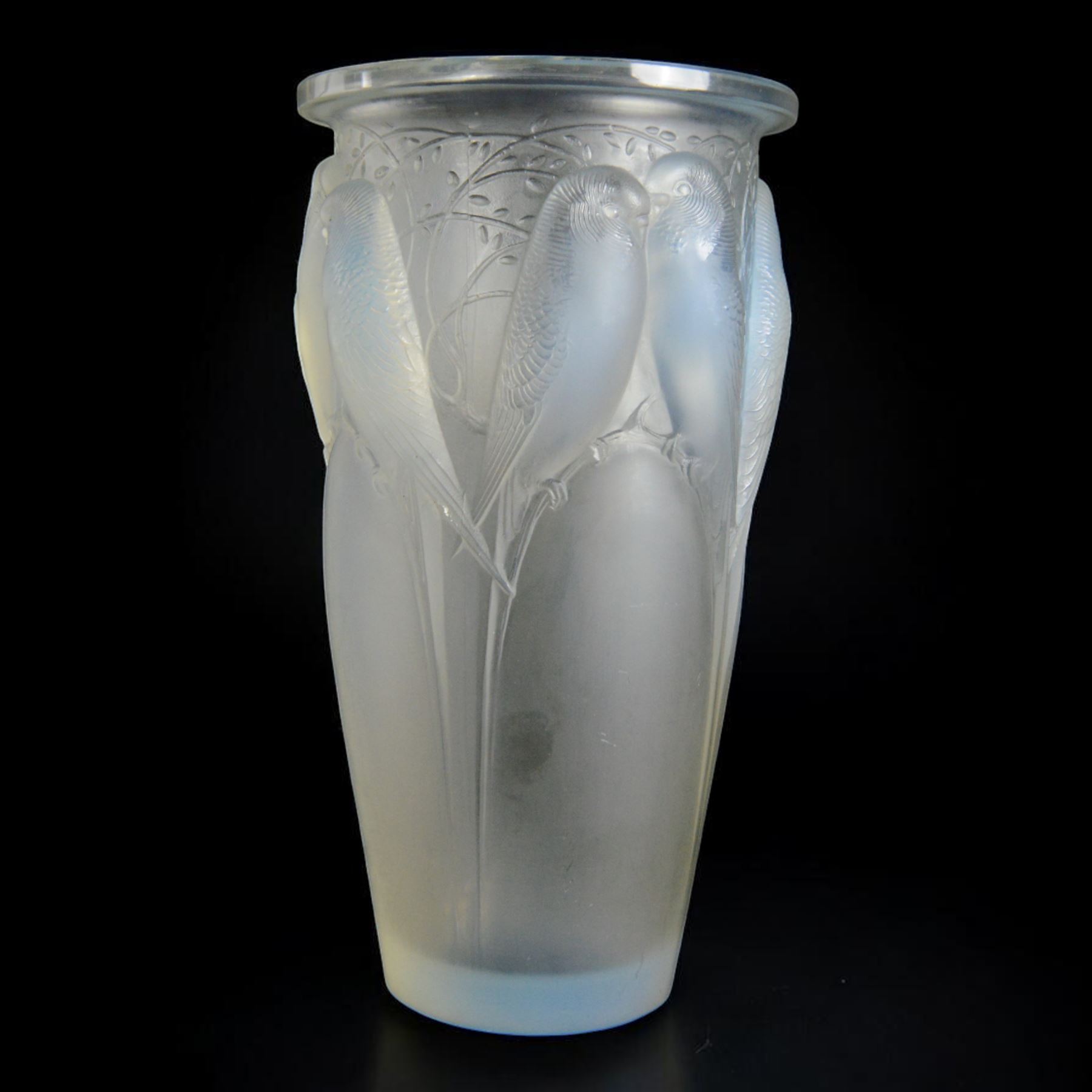 Rene Lalique (French 1860-1945), Ceylan pattern opalescent glass vase, model 905, designed circa 1924, engraved R Lalique France beneath, H24cm
